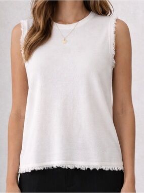 THML Sleeveless Frayed Hem Knit Tank Ivory Size XS